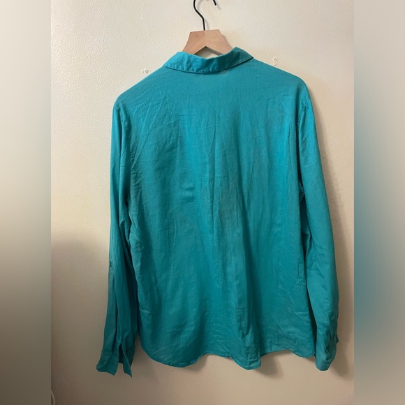 Kim Rogers teal button up blouse size large long sleeve or 3/4 option - Picture 2 of 5